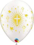 Qualatex 11'' White  crosses & dove latex balloons 50ct