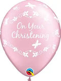 Qualatex 11'' Pink Christening butterfly print latex balloons (25)