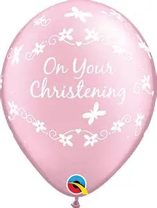 Qualatex 11'' Pink Christening butterfly print latex balloons (25)